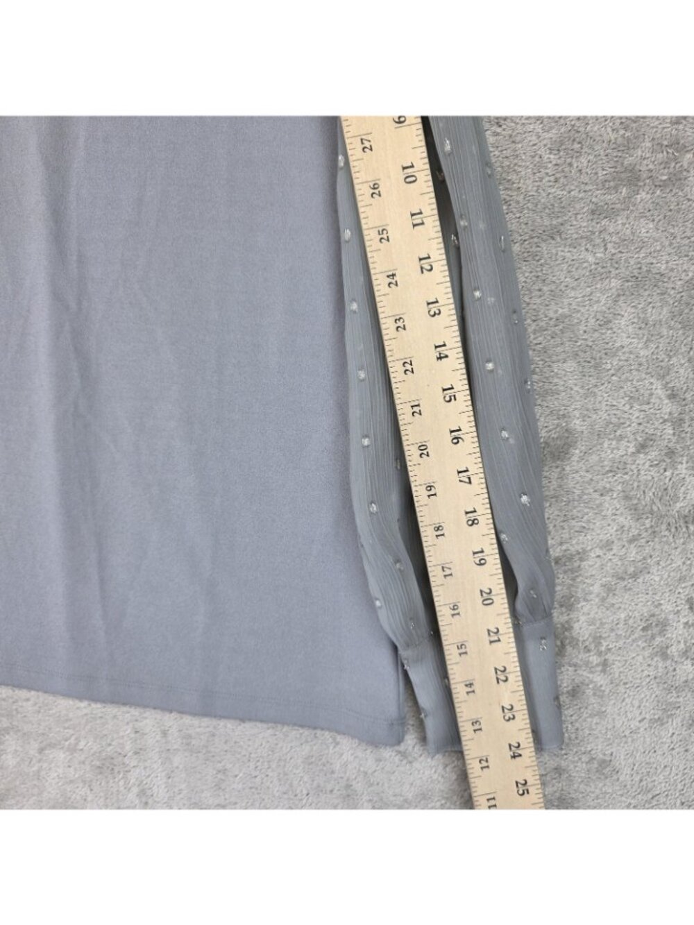 Ann Taylor Blouse Womens M Gray Mock Neck Long Balloon Sleeve Sheer Dot Top - Picture 11 of 11